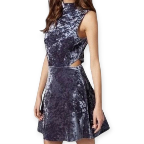Topshop Dresses & Skirts - Topshop Women's Size 2 Dress Crushed Velvet Blue Gray Skater Side Cut Out